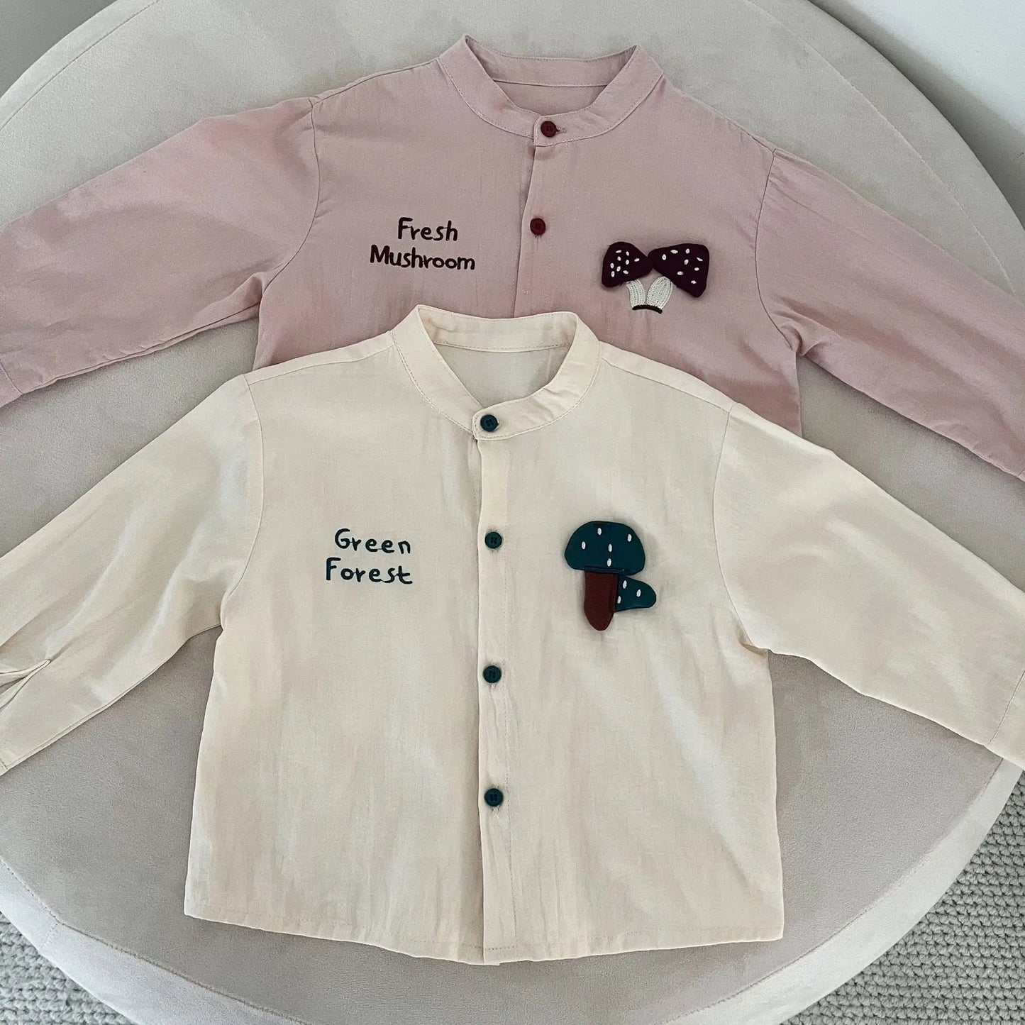 長袖シャツ・ブラウス キッズトップス アップリケ刺繍ノーカラー長袖シャツブラウス【mh0008834】