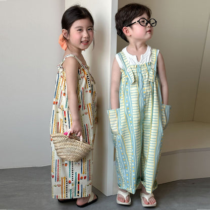 サロペットパンツ・サスペンダーパンツ 幾何学プリントルーズサスペンダーサロペットパンツ【mh0009829】