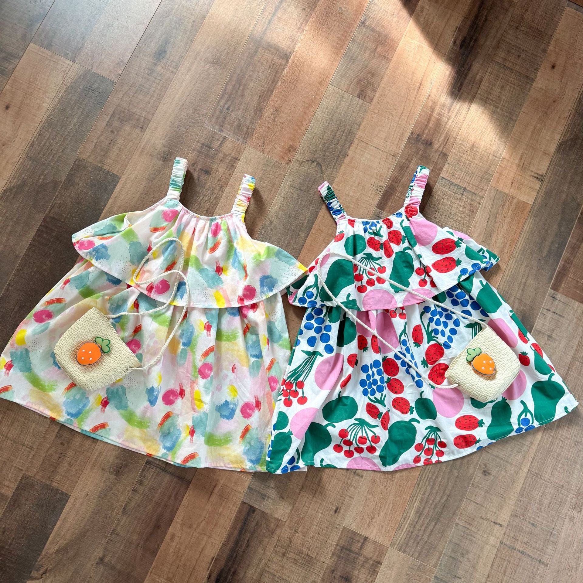 ノースリーブワンピース カラフルフルーツプリントキャミソールワンピース【mh0009836】