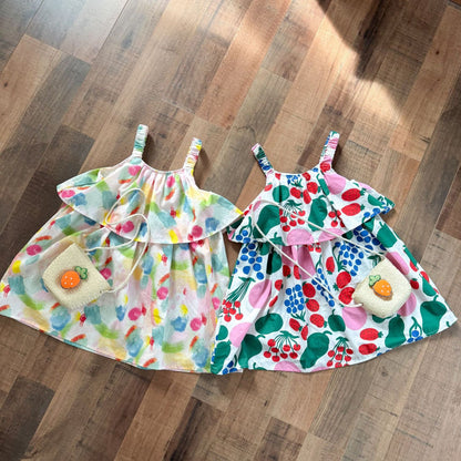 ノースリーブワンピース カラフルフルーツプリントキャミソールワンピース【mh0009836】