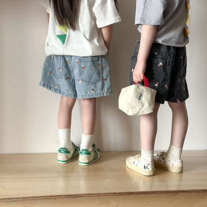 ハーフパンツ・ショートパンツ ポップコーン刺繍デニムショートパンツ【mh0010178】