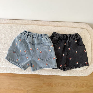 ハーフパンツ・ショートパンツ ポップコーン刺繍デニムショートパンツ【mh0010178】