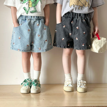 ハーフパンツ・ショートパンツ ポップコーン刺繍デニムショートパンツ【mh0010178】