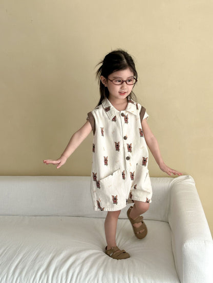 半袖ジャンプスーツ ドッグ犬/クッキー刺繍プリント半袖ジャンプスーツ【mh0010179】