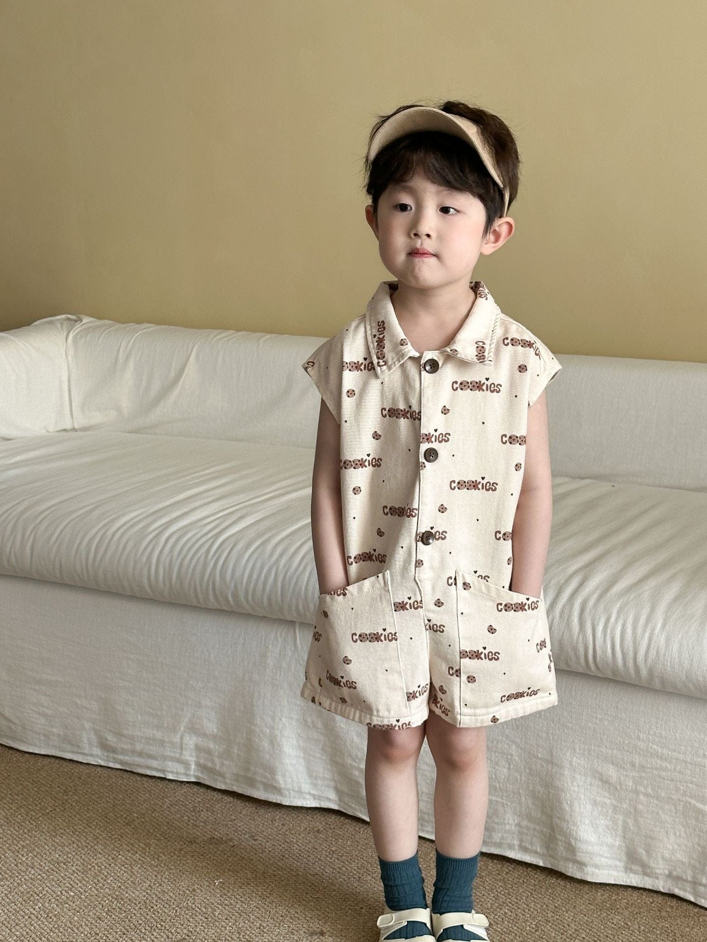 半袖ジャンプスーツ ドッグ犬/クッキー刺繍プリント半袖ジャンプスーツ【mh0010179】