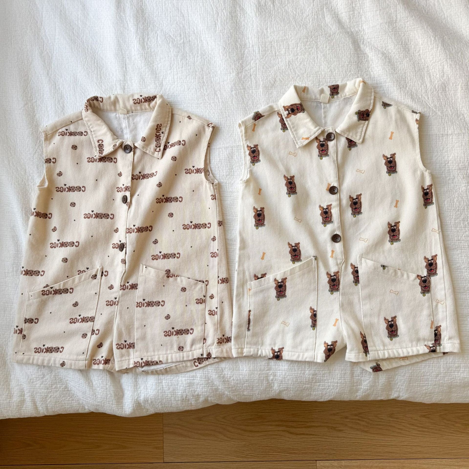 半袖ジャンプスーツ ドッグ犬/クッキー刺繍プリント半袖ジャンプスーツ【mh0010179】