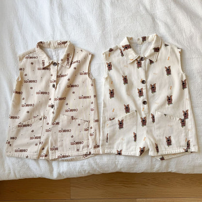 半袖ジャンプスーツ ドッグ犬/クッキー刺繍プリント半袖ジャンプスーツ【mh0010179】