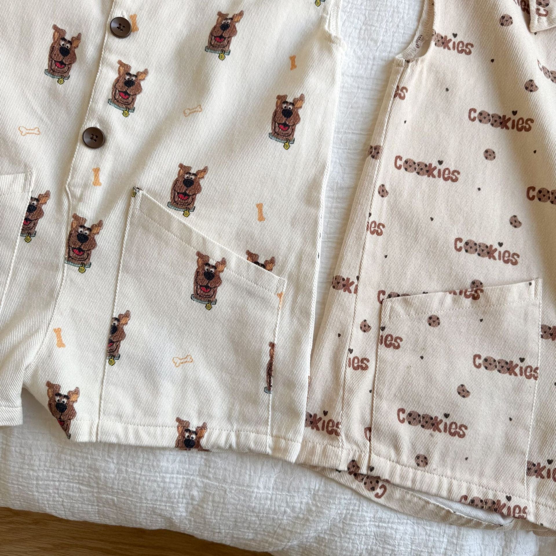 半袖ジャンプスーツ ドッグ犬/クッキー刺繍プリント半袖ジャンプスーツ【mh0010179】