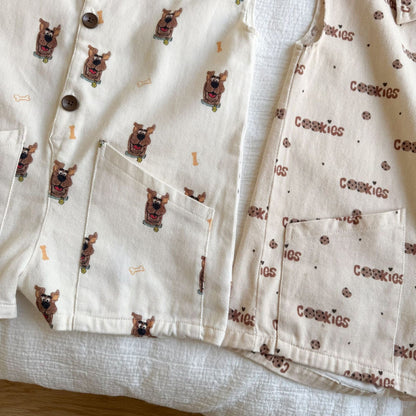 半袖ジャンプスーツ ドッグ犬/クッキー刺繍プリント半袖ジャンプスーツ【mh0010179】