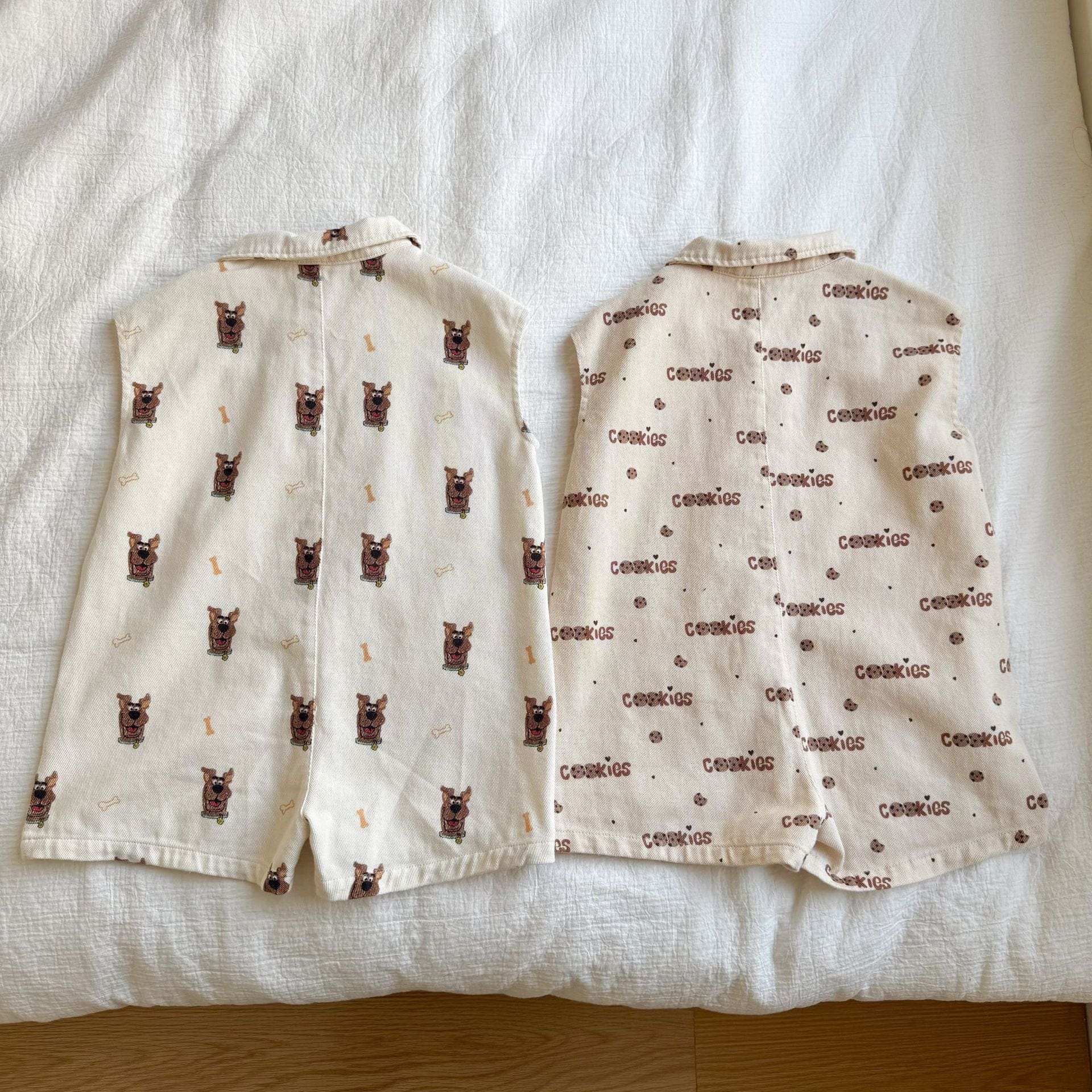 半袖ジャンプスーツ ドッグ犬/クッキー刺繍プリント半袖ジャンプスーツ【mh0010179】