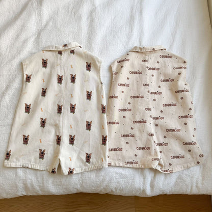 半袖ジャンプスーツ ドッグ犬/クッキー刺繍プリント半袖ジャンプスーツ【mh0010179】