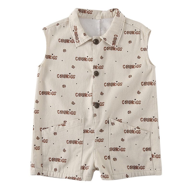 半袖ジャンプスーツ ドッグ犬/クッキー刺繍プリント半袖ジャンプスーツ【mh0010179】