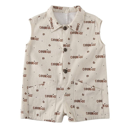 半袖ジャンプスーツ ドッグ犬/クッキー刺繍プリント半袖ジャンプスーツ【mh0010179】