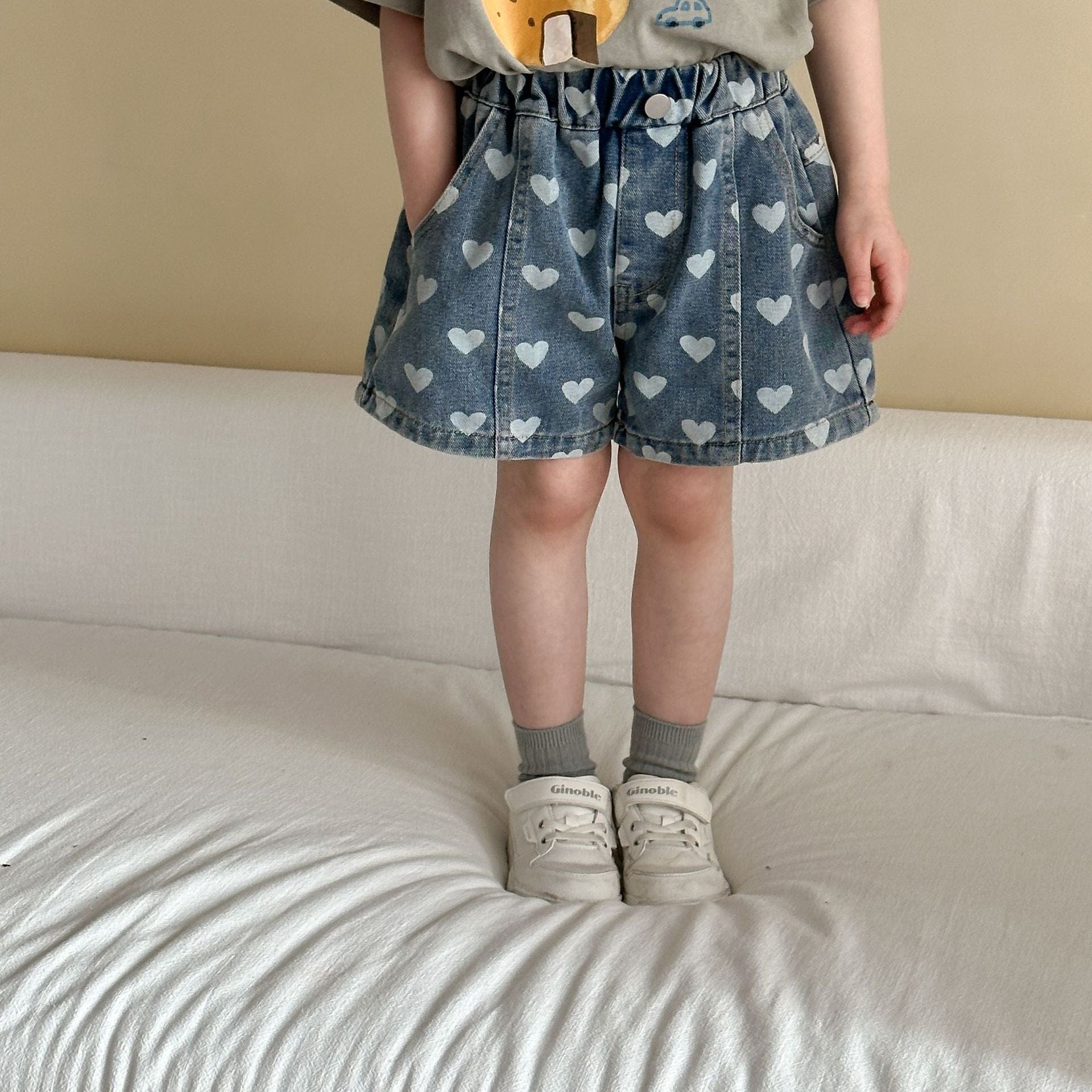 ハーフパンツ・ショートパンツ ハートプリントデニムショートパンツ【mh0010180】