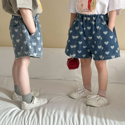 ハーフパンツ・ショートパンツ ハートプリントデニムショートパンツ【mh0010180】
