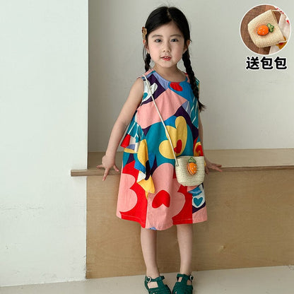 ノースリーブワンピース カラフルプリントノースリーブワンピース【mh0010182】