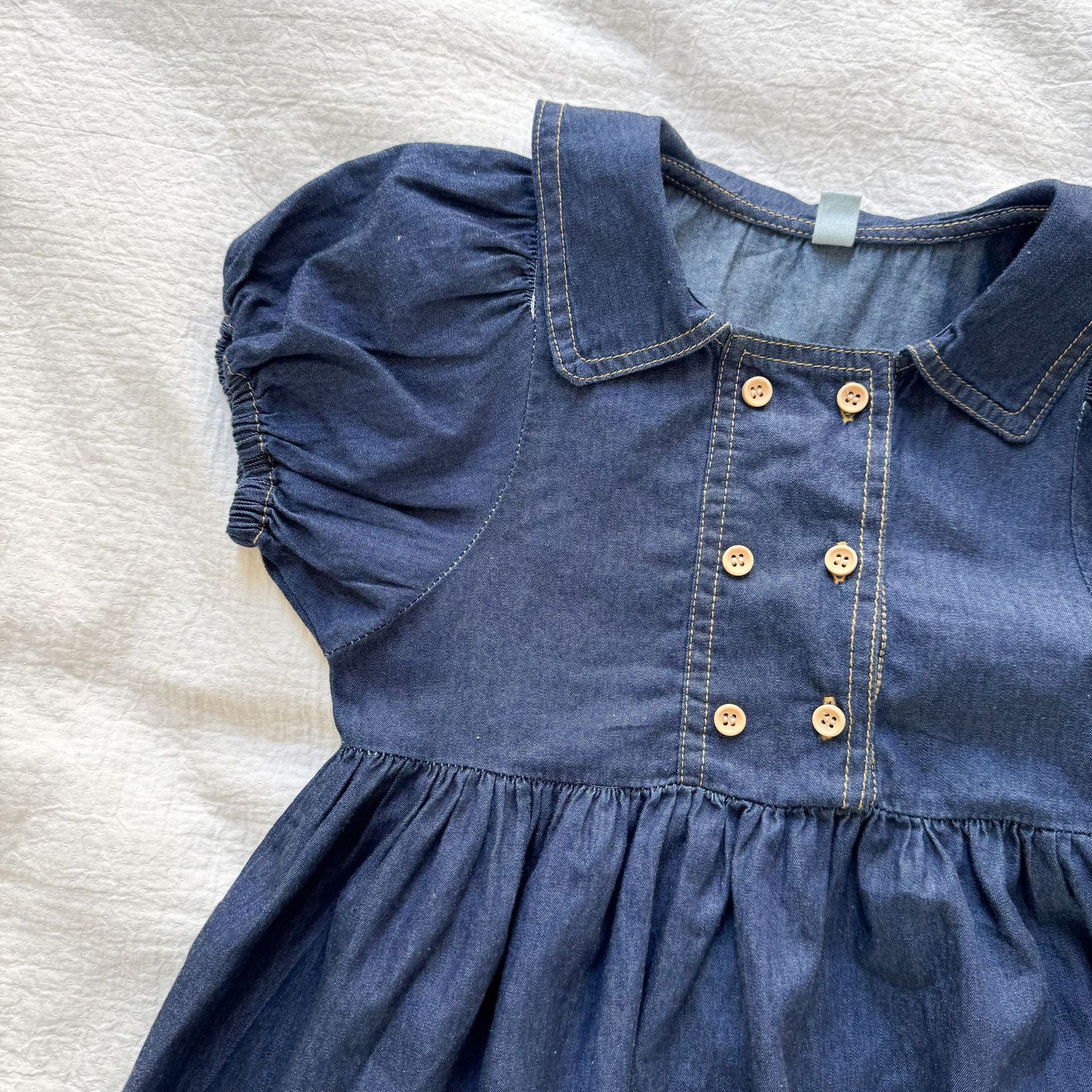 半袖セットアップ デニム半袖パフスリーブワンピース/半袖シャツ+パンツセット リンクコーデ【mh0010184】