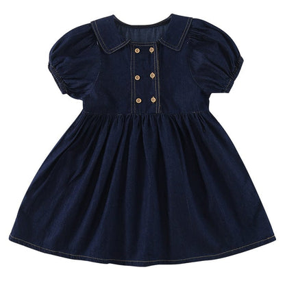 半袖セットアップ デニム半袖パフスリーブワンピース/半袖シャツ+パンツセット リンクコーデ【mh0010184】