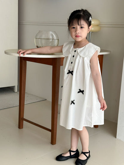 ノースリーブワンピース リボンアクセント丸襟ノースリーブワンピース【mh0010191】