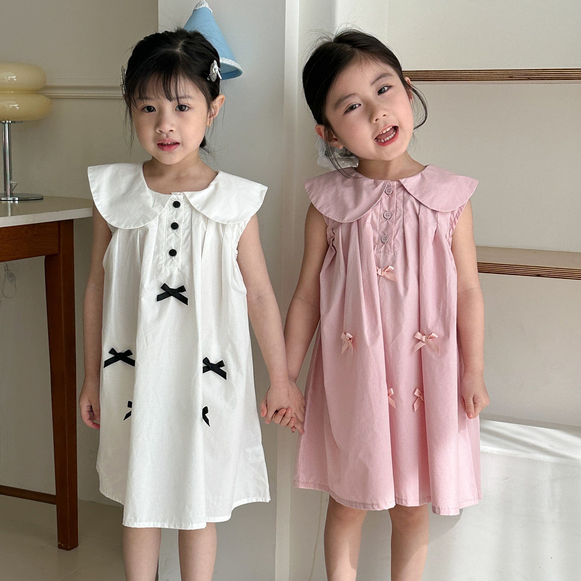 ノースリーブワンピース リボンアクセント丸襟ノースリーブワンピース【mh0010191】