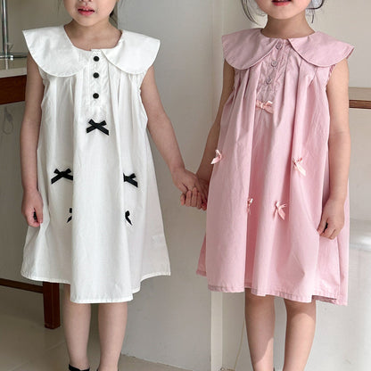 ノースリーブワンピース リボンアクセント丸襟ノースリーブワンピース【mh0010191】