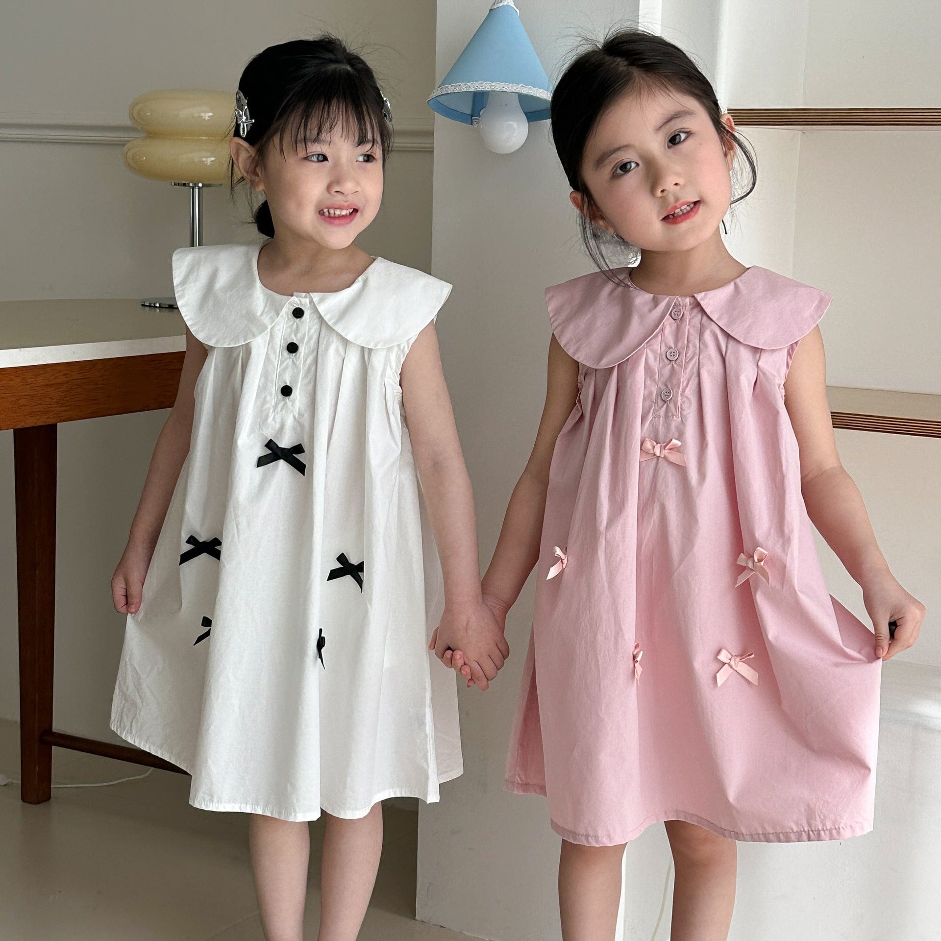 ノースリーブワンピース リボンアクセント丸襟ノースリーブワンピース【mh0010191】