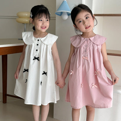 ノースリーブワンピース リボンアクセント丸襟ノースリーブワンピース【mh0010191】