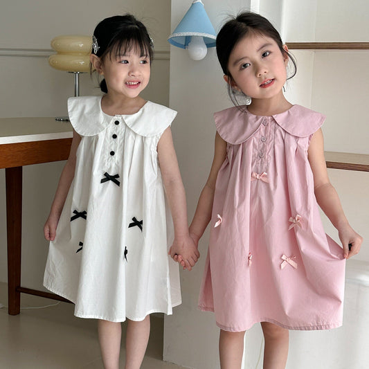 ノースリーブワンピース リボンアクセント丸襟ノースリーブワンピース【mh0010191】