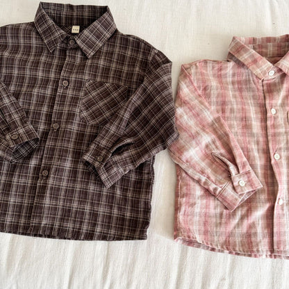 長袖シャツ・ブラウス レトロチェック長袖シャツ【mh0010478】