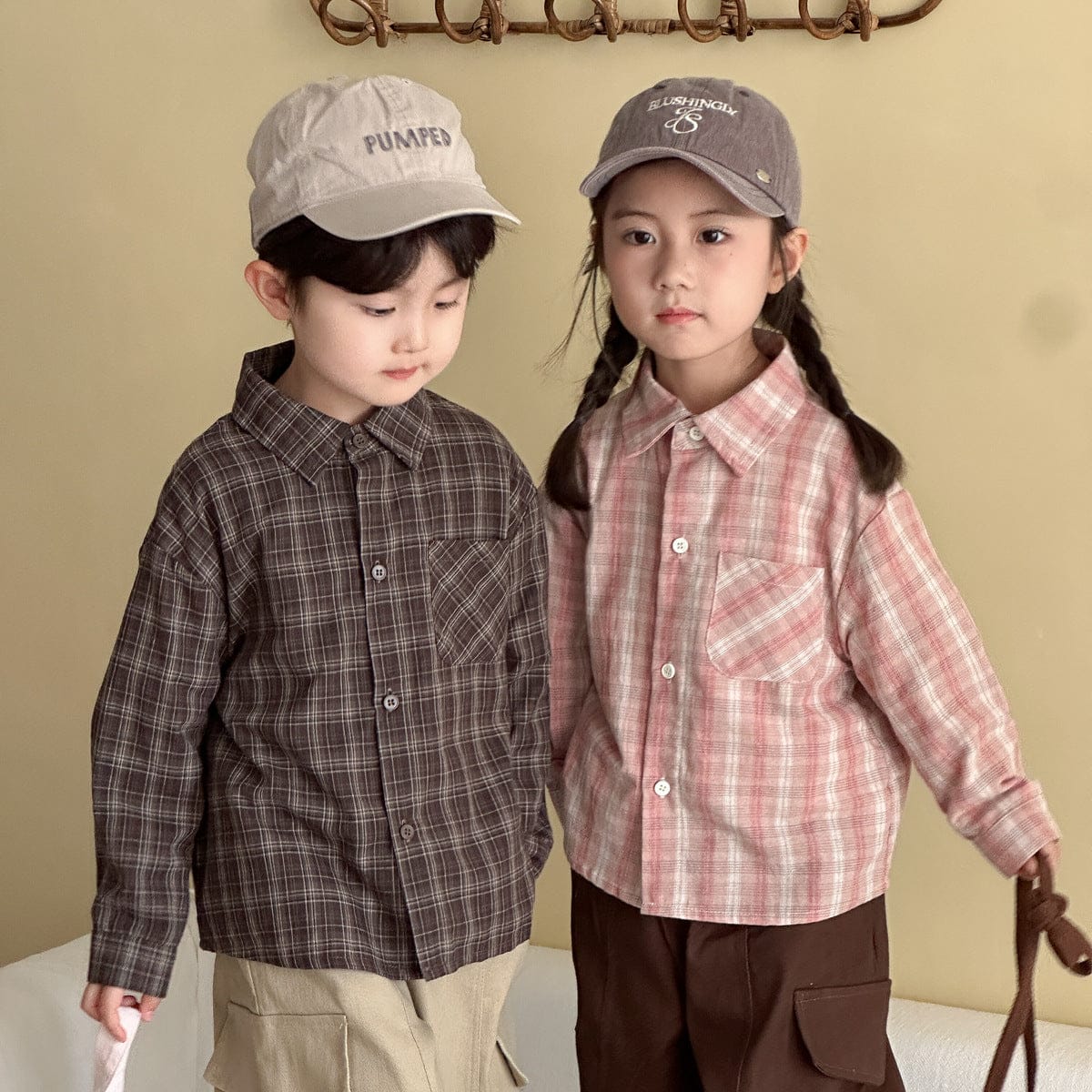 長袖シャツ・ブラウス レトロチェック長袖シャツ【mh0010478】