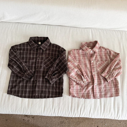 長袖シャツ・ブラウス レトロチェック長袖シャツ【mh0010478】