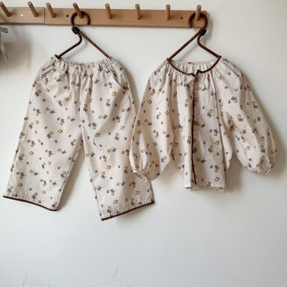 長袖パジャマ フラワープリント前あき長袖ガールズパジャマセット【mh0010479】