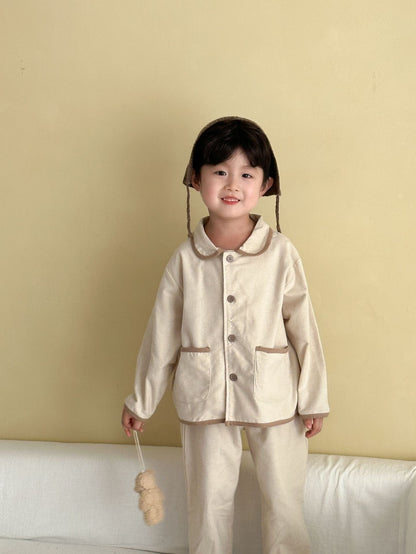 長袖パジャマ バイピング襟付き長袖シャツパジャマセット【mh0010480】