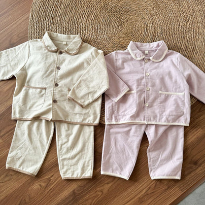 長袖パジャマ バイピング襟付き長袖シャツパジャマセット【mh0010480】