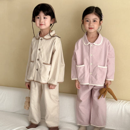 長袖パジャマ バイピング襟付き長袖シャツパジャマセット【mh0010480】