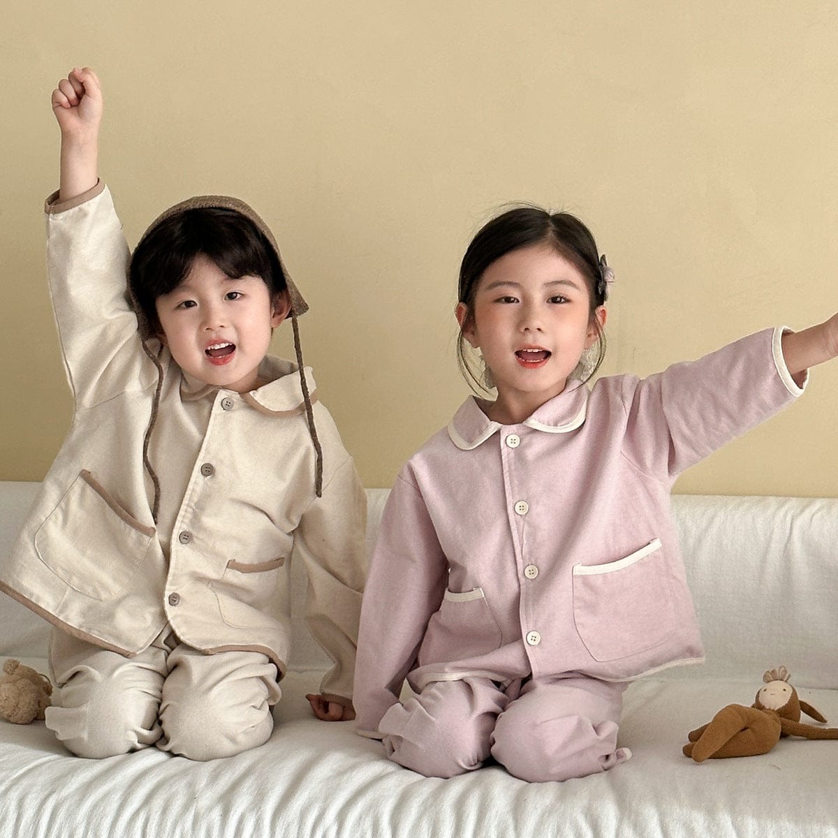 長袖パジャマ バイピング襟付き長袖シャツパジャマセット【mh0010480】