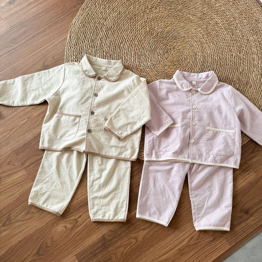 長袖パジャマ バイピング襟付き長袖シャツパジャマセット【mh0010480】