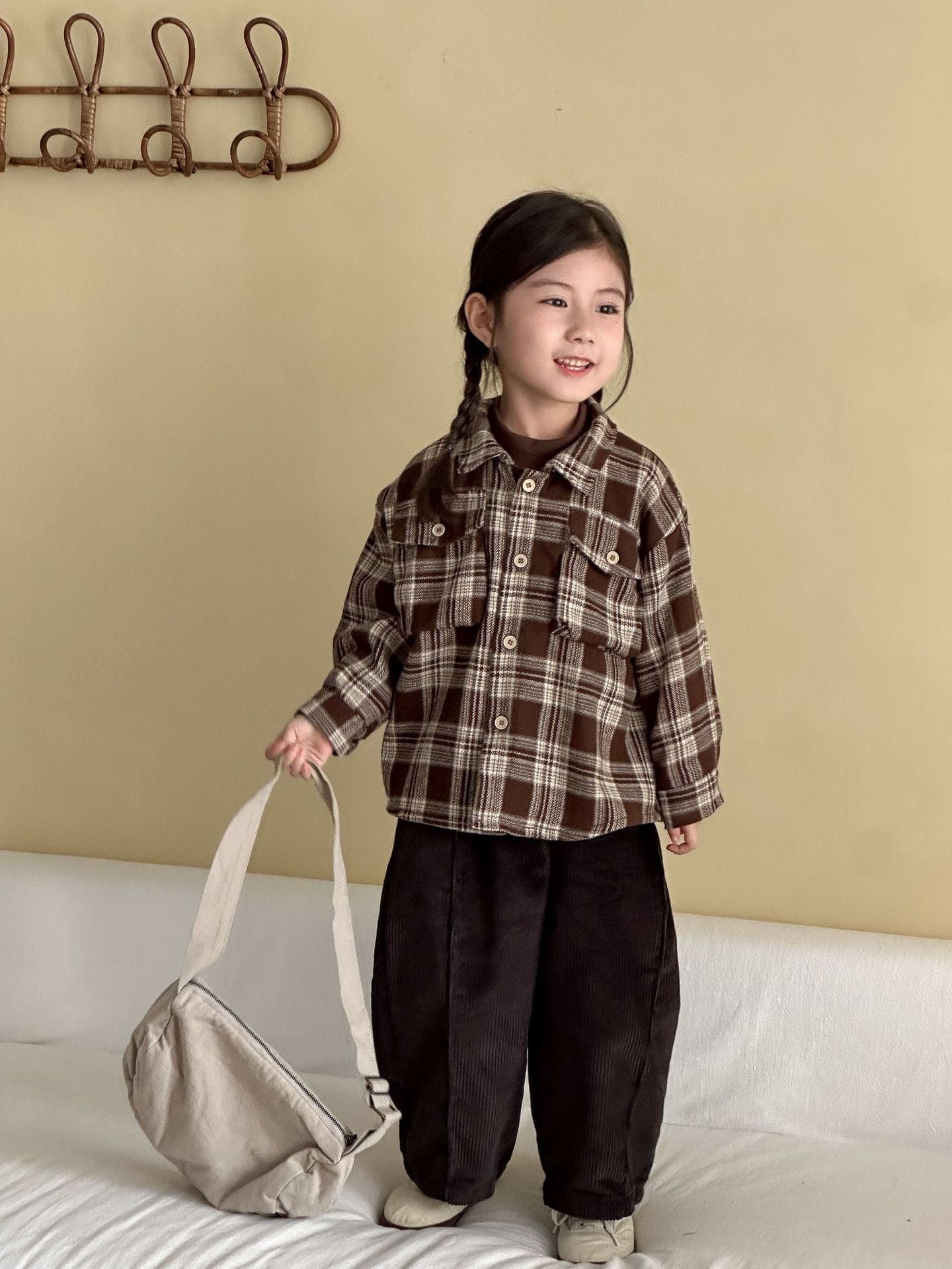 長袖シャツ・ブラウス レトロチェック長袖オーバーシャツ【mh0010482】