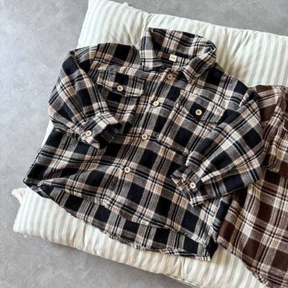 長袖シャツ・ブラウス レトロチェック長袖オーバーシャツ【mh0010482】