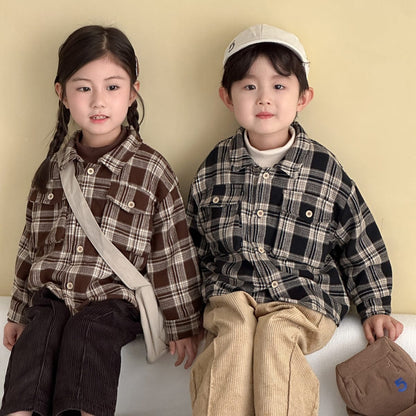 長袖シャツ・ブラウス レトロチェック長袖オーバーシャツ【mh0010482】