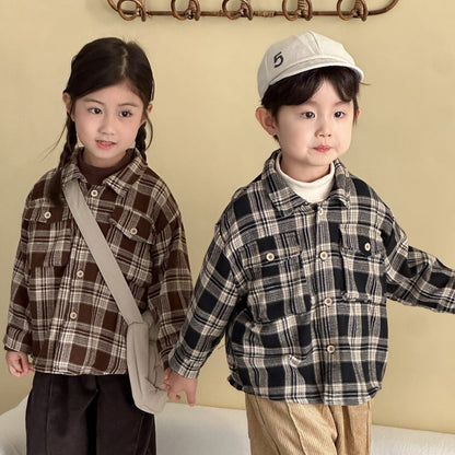 長袖シャツ・ブラウス レトロチェック長袖オーバーシャツ【mh0010482】