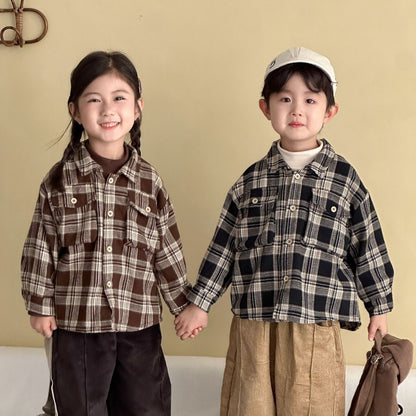 長袖シャツ・ブラウス レトロチェック長袖オーバーシャツ【mh0010482】