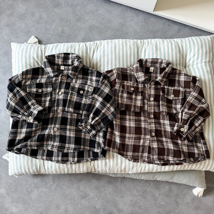 長袖シャツ・ブラウス レトロチェック長袖オーバーシャツ【mh0010482】