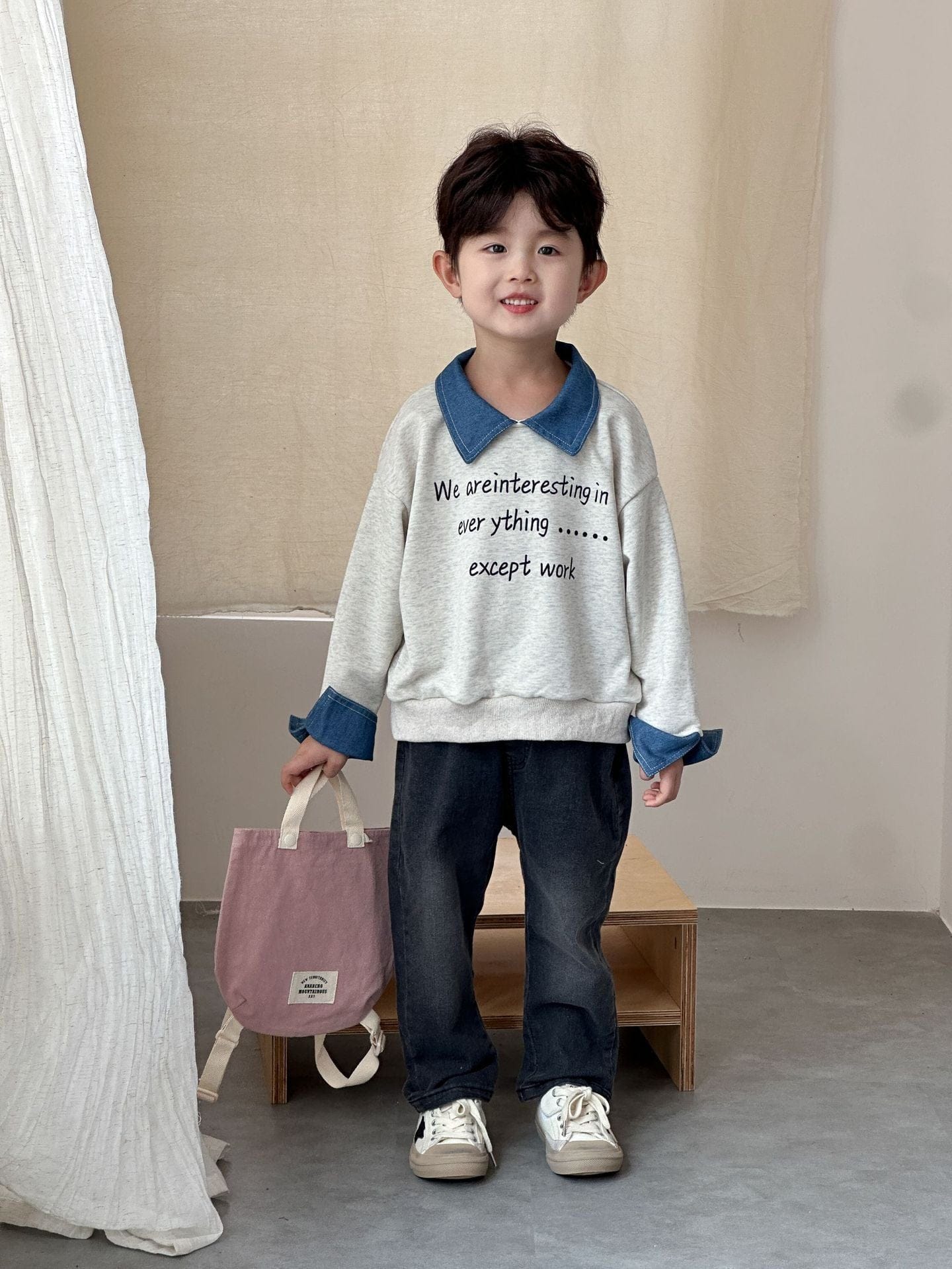 長袖シャツ・ブラウス レターロゴバイカラー長袖ポロシャツ【mh0010489】