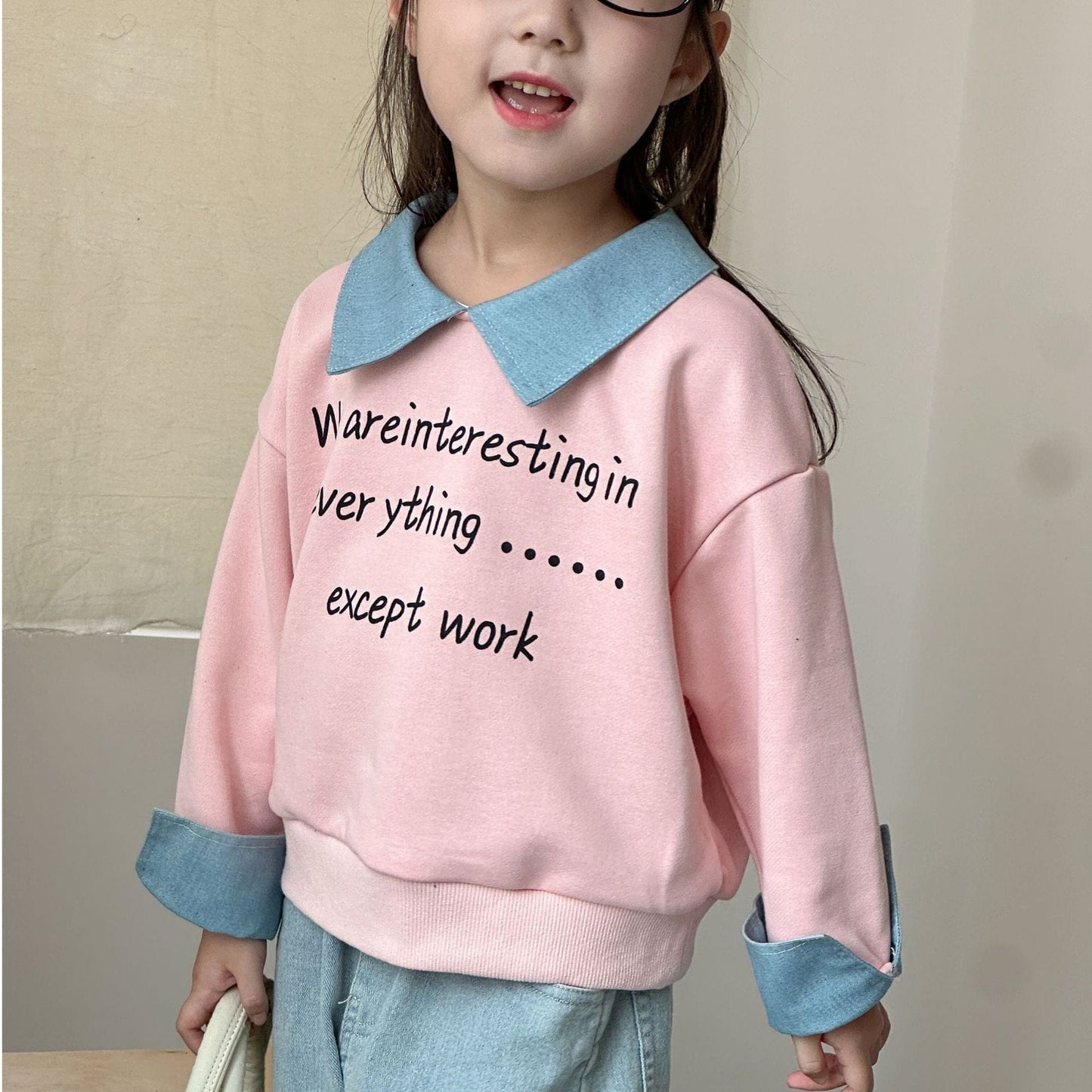 長袖シャツ・ブラウス レターロゴバイカラー長袖ポロシャツ【mh0010489】