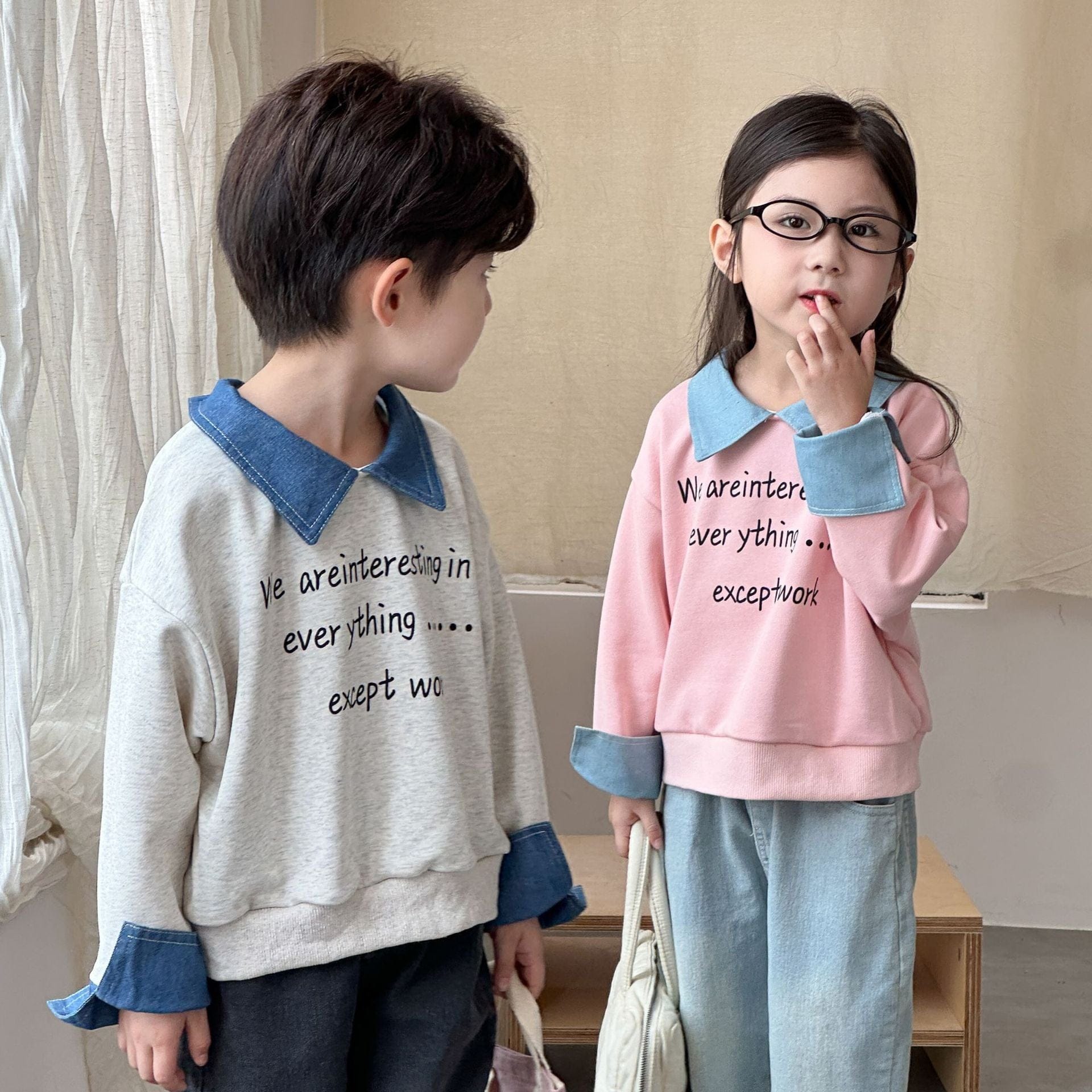 長袖シャツ・ブラウス レターロゴバイカラー長袖ポロシャツ【mh0010489】