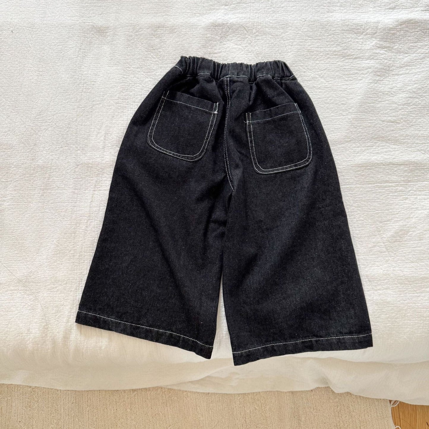 ノースリーブセットアップ デニムダブルボタンベスト/ワイドルーズロングデニムパンツジーンズ【mh0010491】