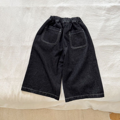 ノースリーブセットアップ デニムダブルボタンベスト/ワイドルーズロングデニムパンツジーンズ【mh0010491】