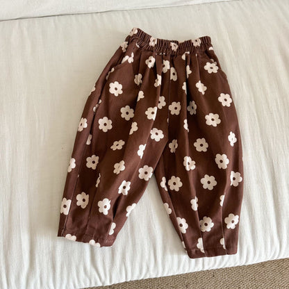 ロングパンツ・スウェットパンツ ペンギン/フラワープリントロングルーズタックパンツ【mh0010496】