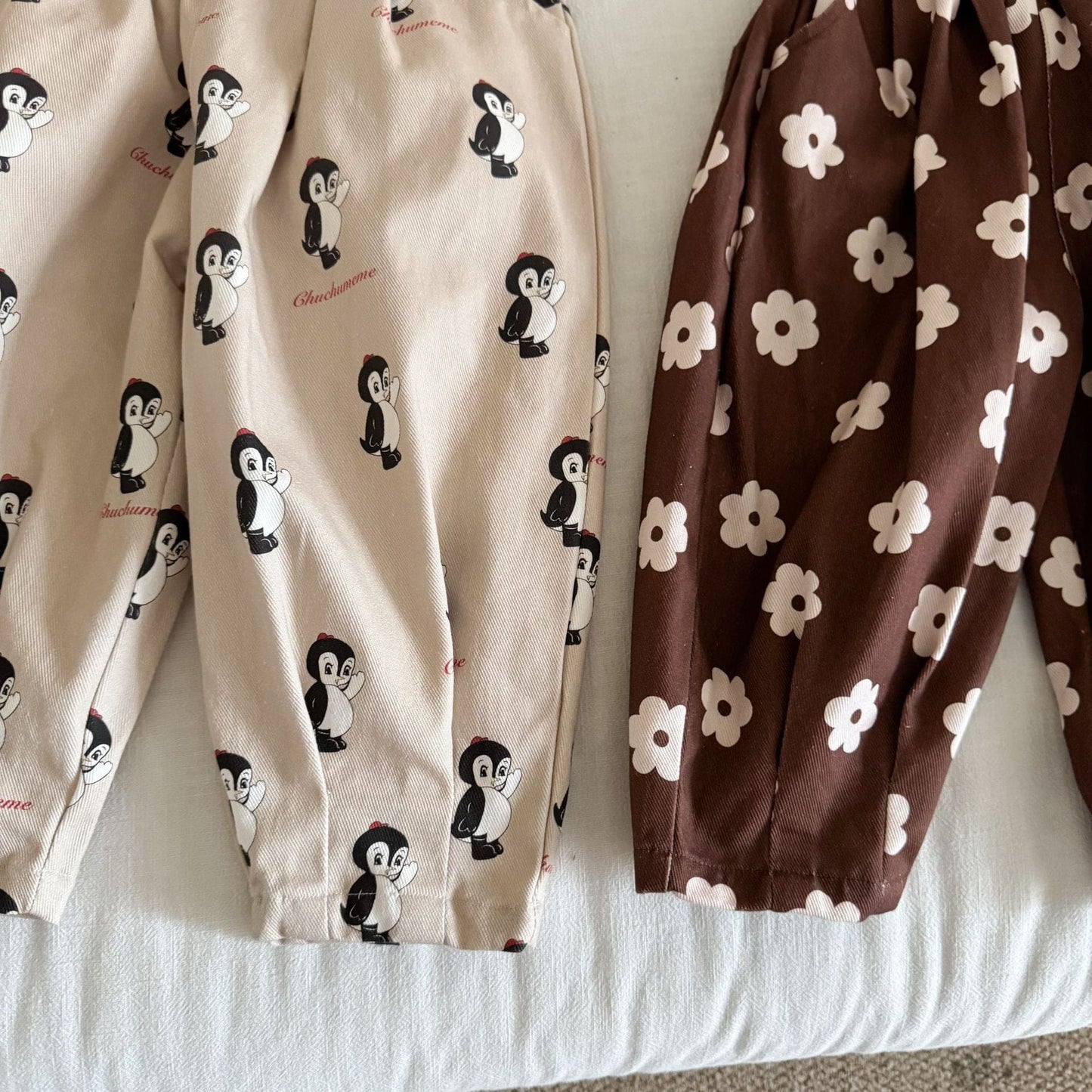 ロングパンツ・スウェットパンツ ペンギン/フラワープリントロングルーズタックパンツ【mh0010496】